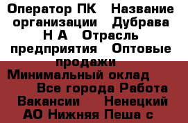 Оператор ПК › Название организации ­ Дубрава Н.А › Отрасль предприятия ­ Оптовые продажи › Минимальный оклад ­ 27 000 - Все города Работа » Вакансии   . Ненецкий АО,Нижняя Пеша с.